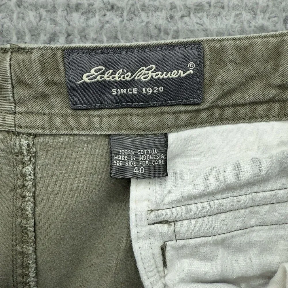 Eddie Bauer Mens 40 Green Canvas Cargo Hiking Shorts High Rise 7